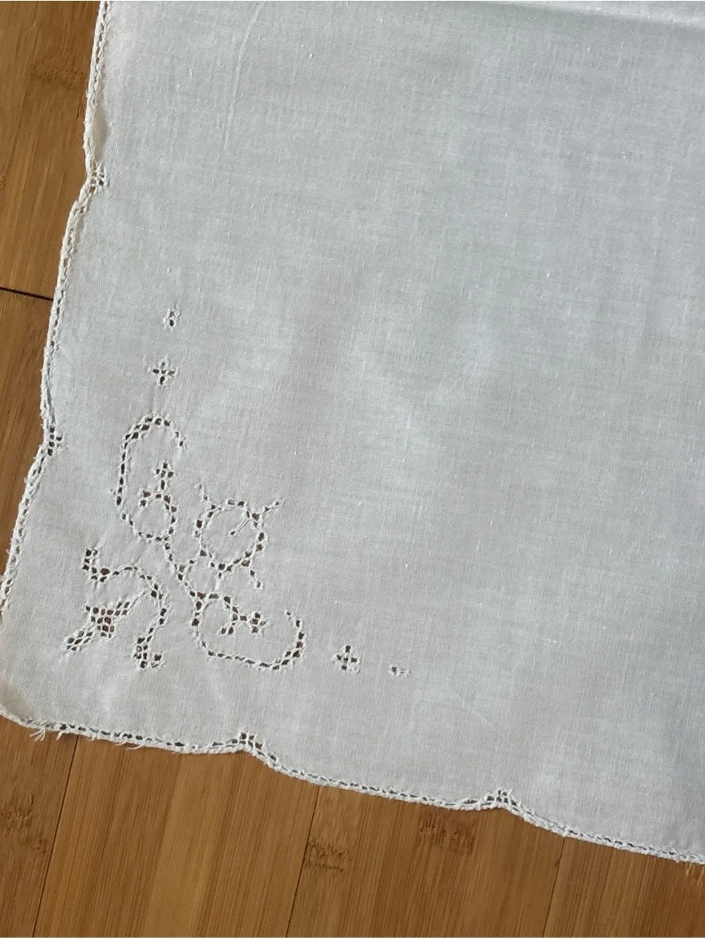 Vintage Richelieu Embroidered Cut Work White Linen Blend Tablecloth Floral Motif